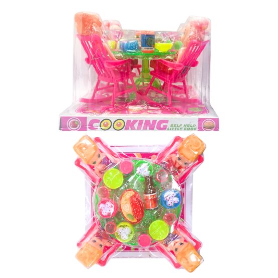 Muñeca x4 con mesa y accesorios burbuja 19x14x18 cm