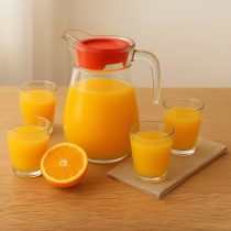 Jarra vidrio 1.2 litros con tapa y 4 vasos