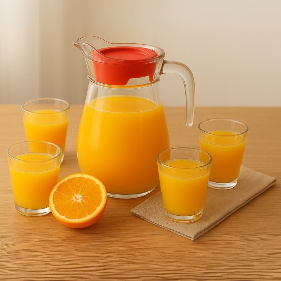 Jarra vidrio 1.2 litros con tapa y 4 vasos