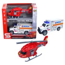 Camioneta y helicoptero policia en caja 22x8x8 cm