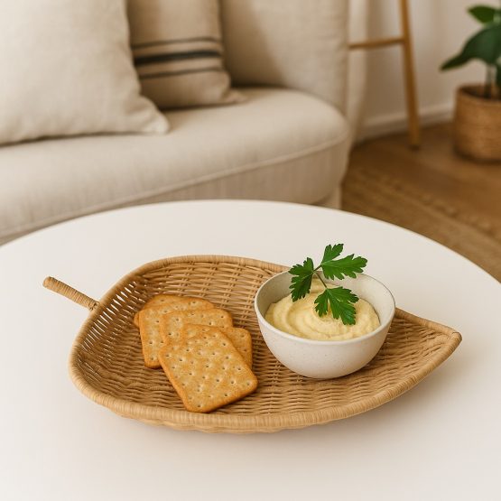 Cesto hoja simil ratan 32x24x6 cm