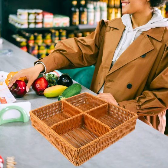 Organizador cuadrado 4 divisiones simil ratan 27x27x6 cm