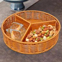 Organizador redondo 3 divisiones grande simil ratan 28×6 cm
