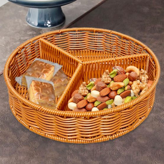 Organizador redondo 3 divisiones grande simil ratan 28×6 cm