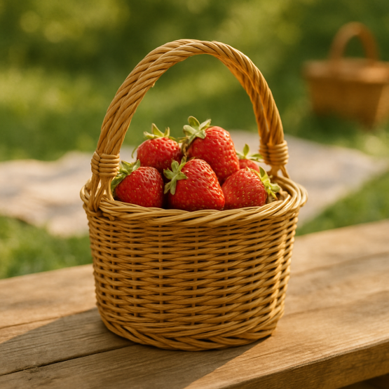 Canasto redondo ratan con asas 22×23 cm