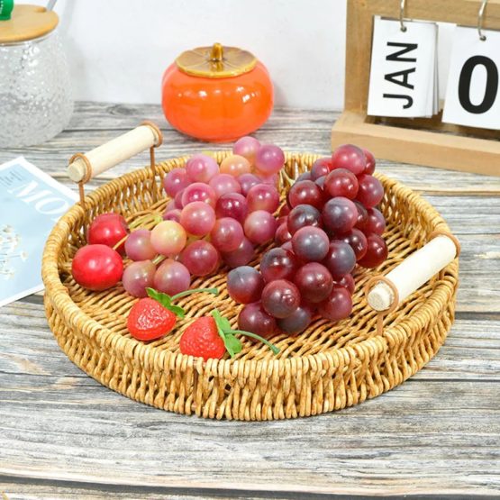 Bandeja ratan con asas madera chica 22×3 cm