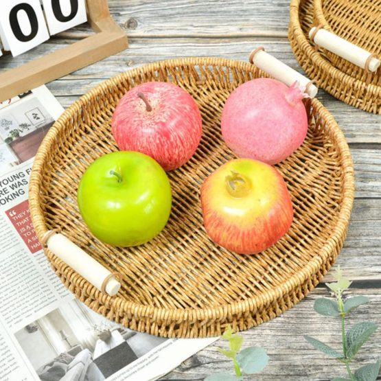 Bandeja ratan con asas madera mediana 24×3 cm