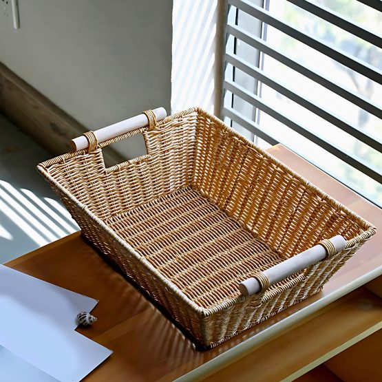 Organizador rectangular ratan con asas grande 36x27x11 cm