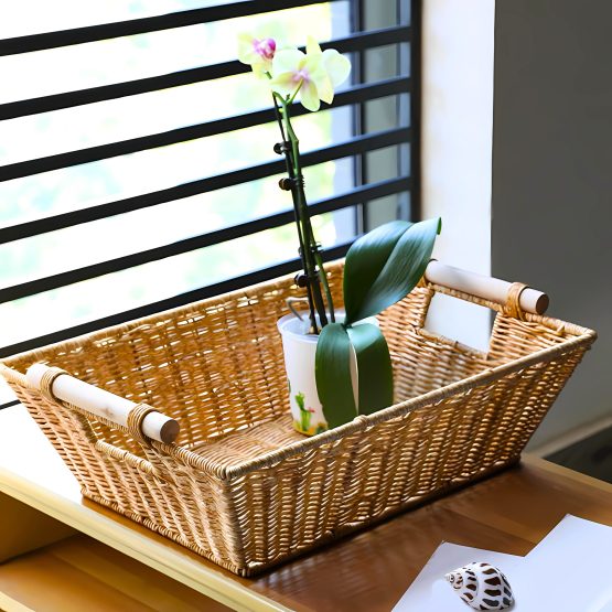 Organizador rectangular ratan con asas chico 31x23x9 cm