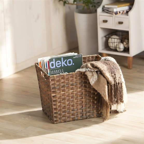 Organizador marron oscuro ratan 44x32x16 cm