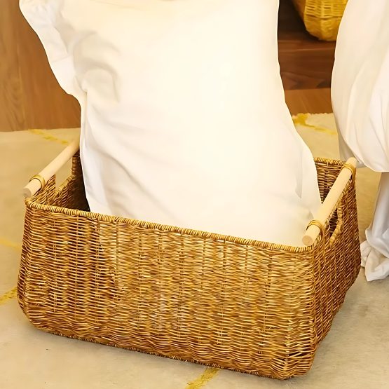 Organizador ratan con asas madera 50x34x28 cm