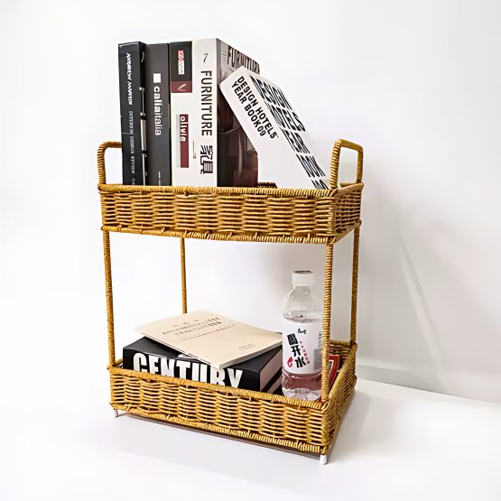 Organizador 2 niveles rectangular simil ratan 32x22x40 cm