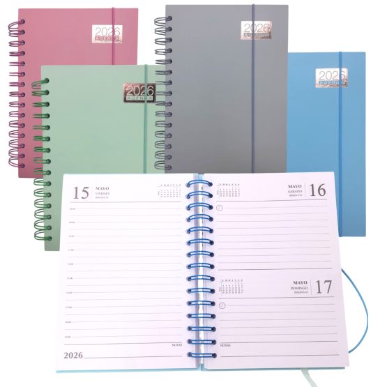 Agenda 2026 tapa dura pastel con espiral