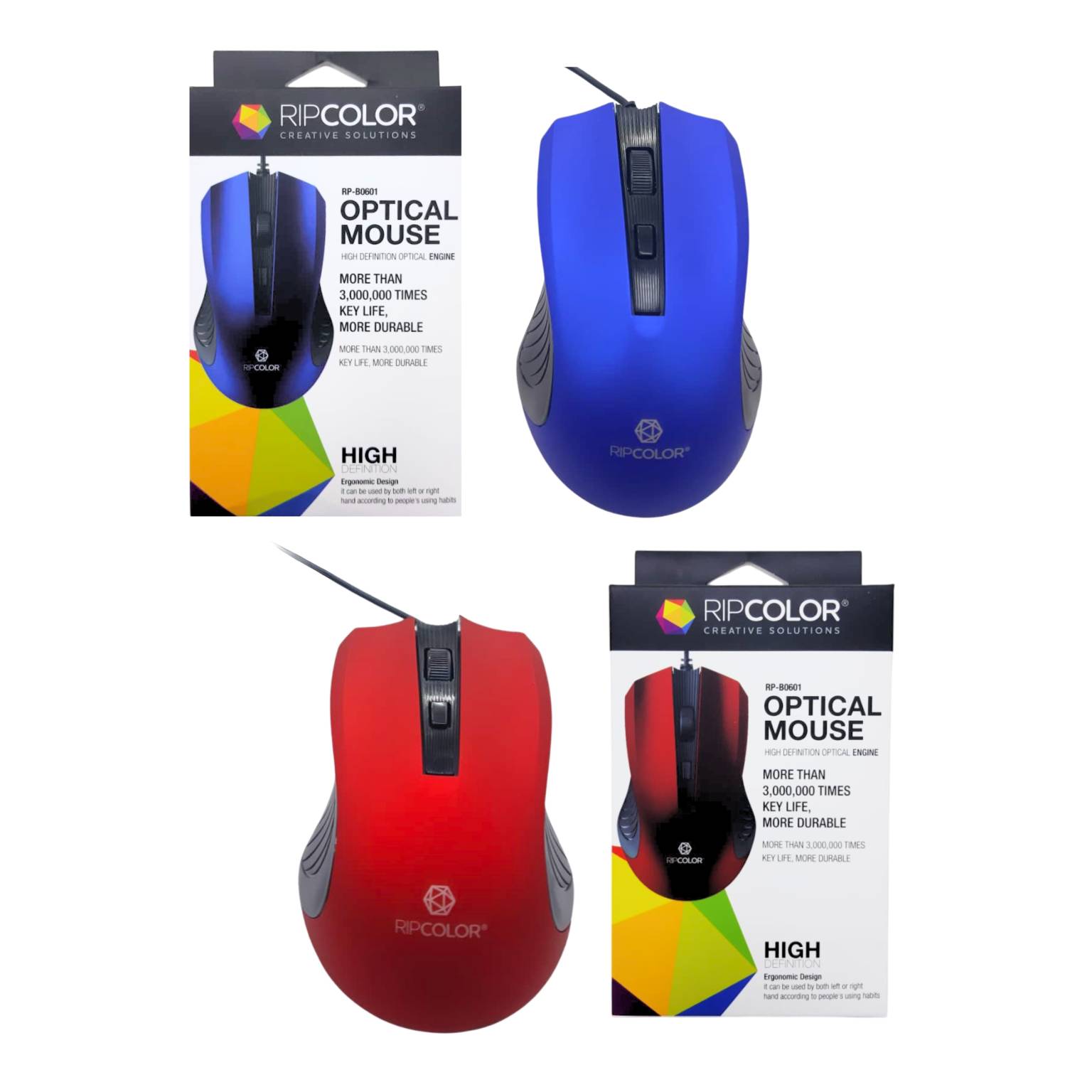 Mouse usb optico rp-b0601 negro y rojo/negro y azul