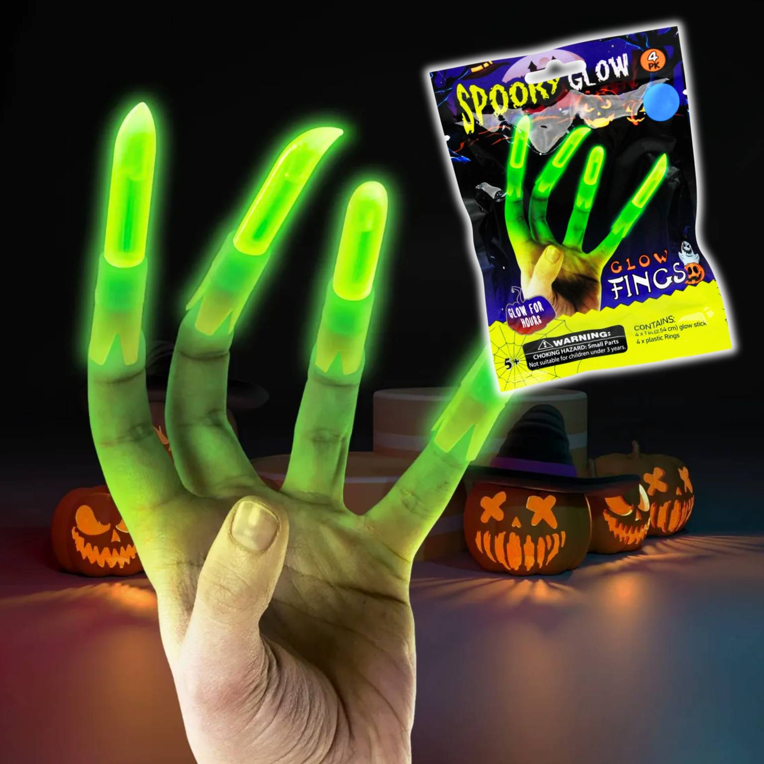 Dedos de plastico x4 fluorescentes 8.5cm