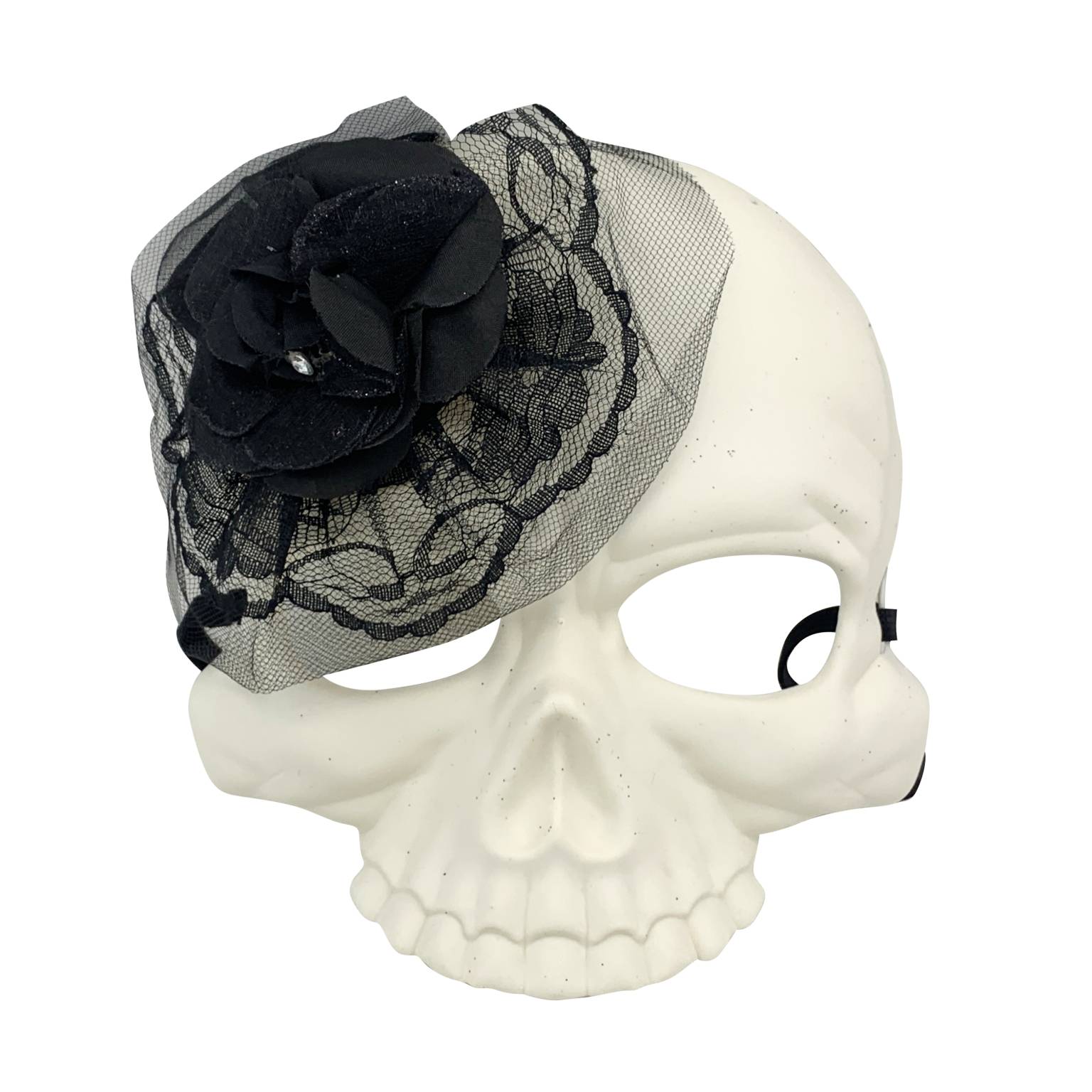 Mascara calavera con tul negro 17.5×18 cm