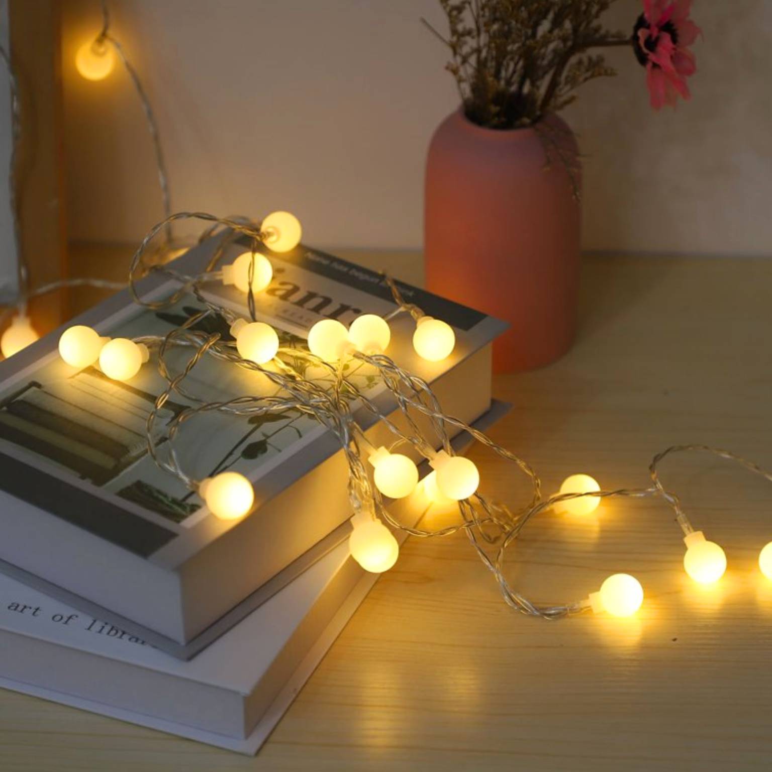 Guia luces led x20 bolitas luz calida 300cm