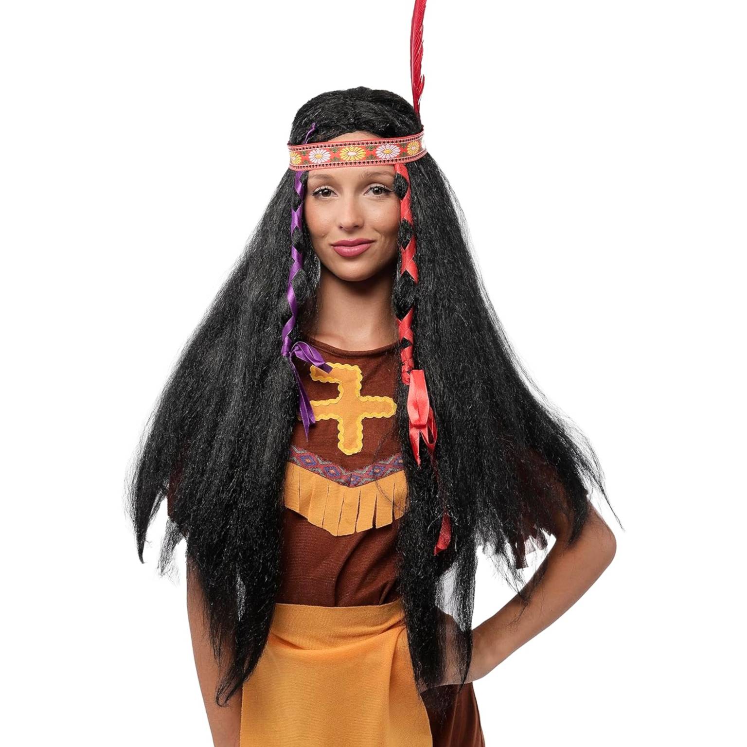 Peluca negra vincha indio