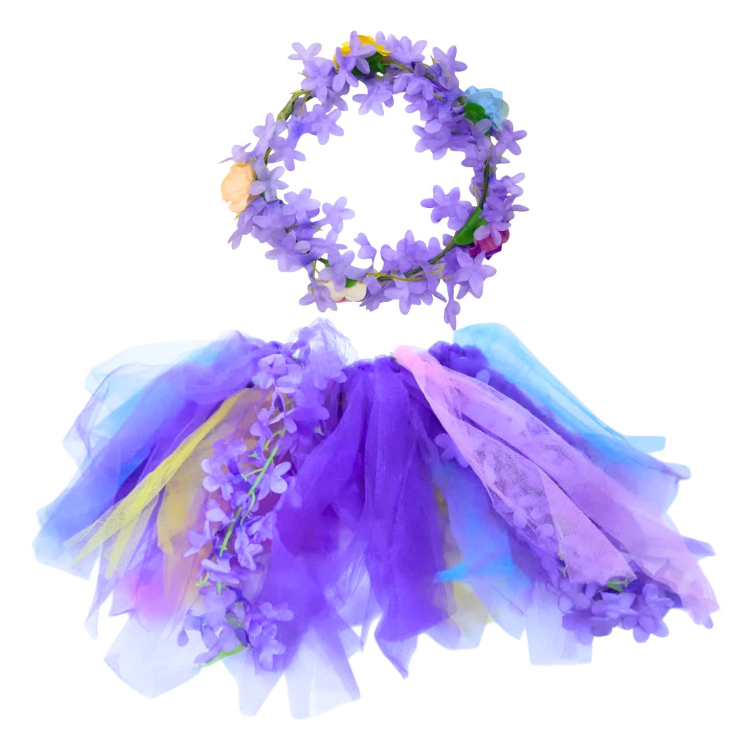 Disfraz pollera con tiara flores