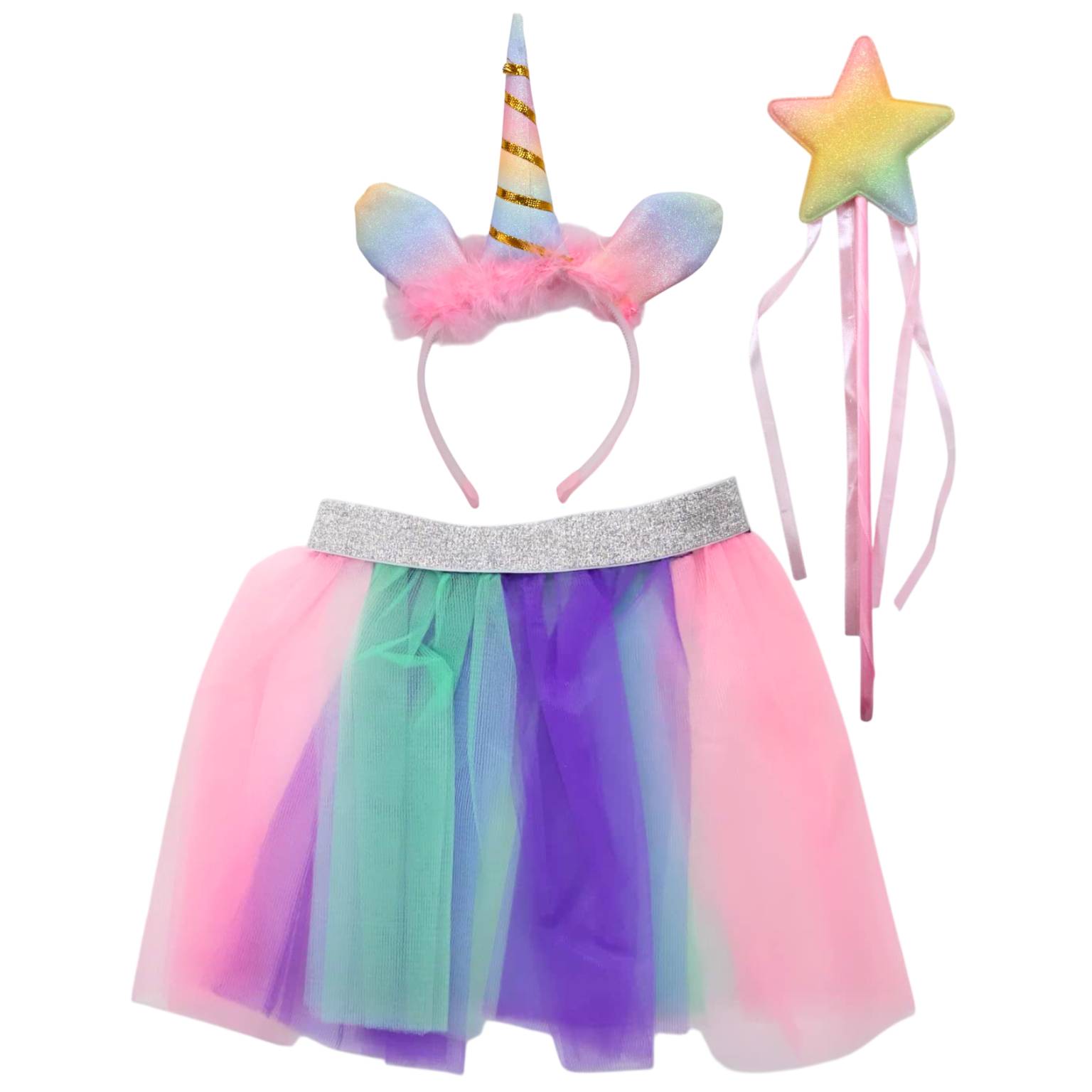 Disfraz pollera con tiara y varita unicornio