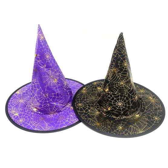 Gorro bruja diseño tela araña dorada 37.5×30 cm