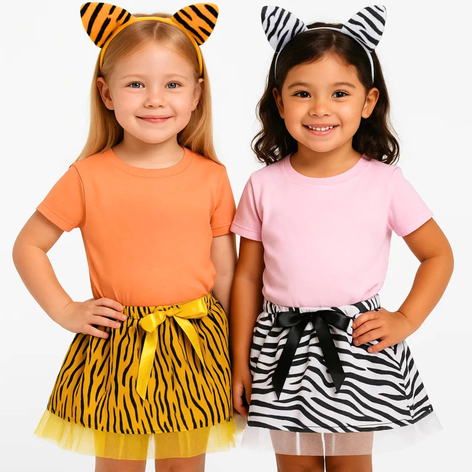 Disfraz pollera con tiara orejas a rayas