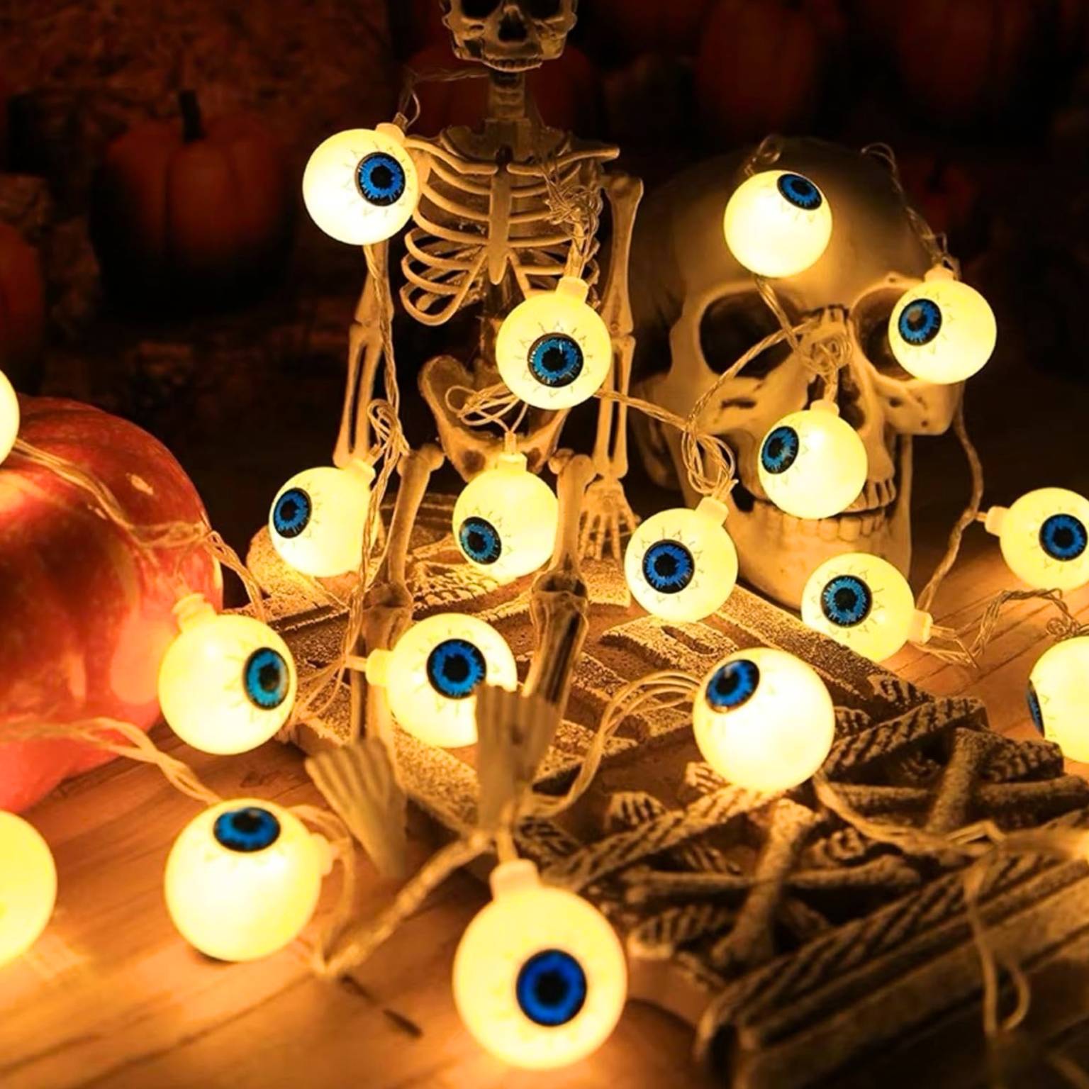 Guia luces led x10 ojos halloween 200cm