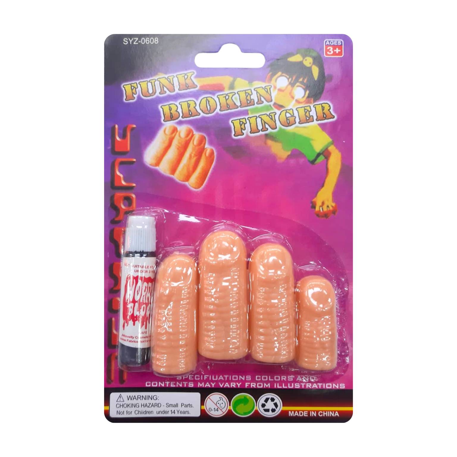 Dedos de goma x4 con sangre en blister