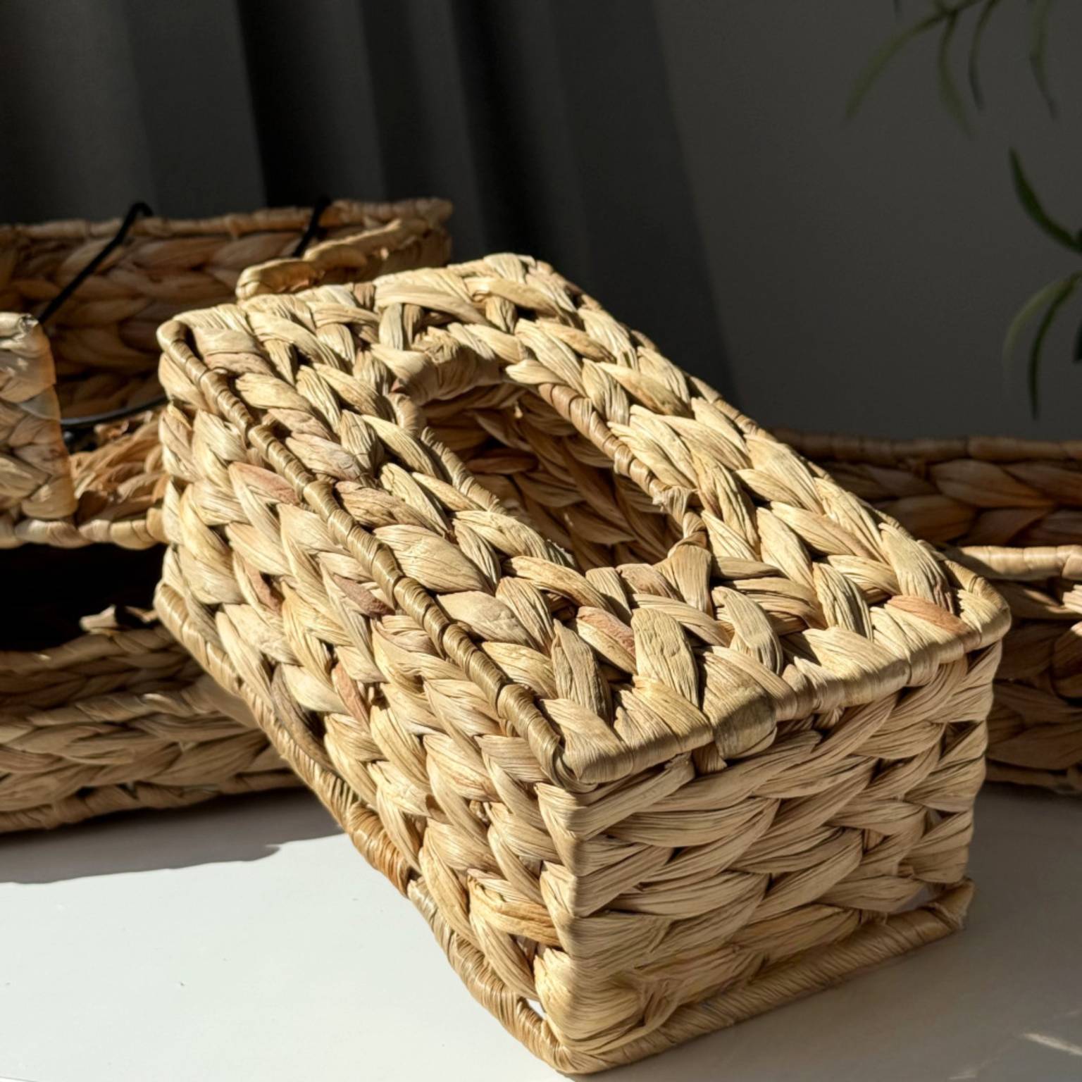 Organizador cesto con tapa fibras naturales 27.5x12x17 cm