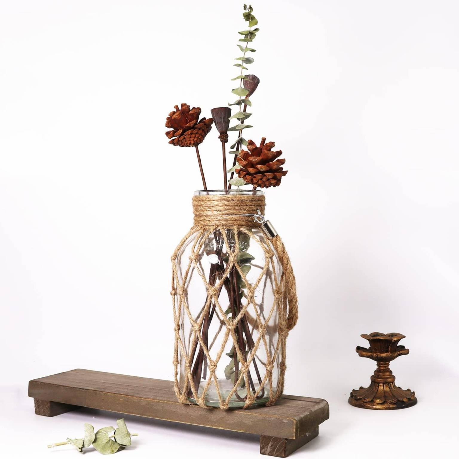 Florero vintage cuerdas trenzadas 8×16 cm