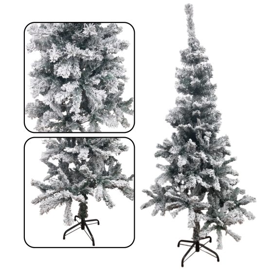 Arbol navideño frondoso nevado grande 150cm pie metal