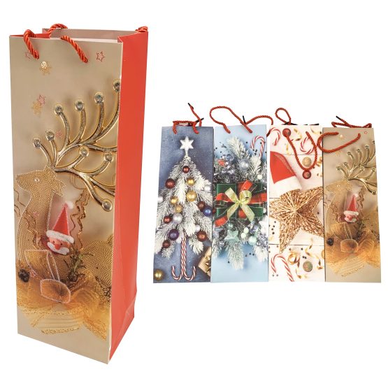 Bolsa regalo para botella navidad 12x35x9 cm