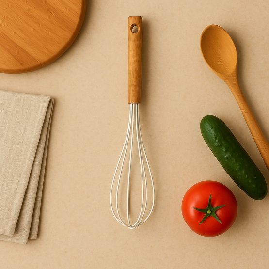 Batidor manual de silicona mango madera 32×7 cm