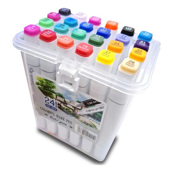 Marcadores doble punta x24 en estuche bisel y punta fina