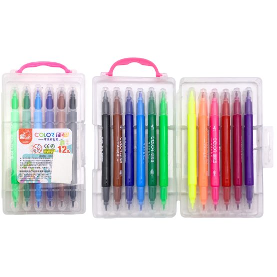 Marcadores doble punta x 12 en estuche bisel y punta fina