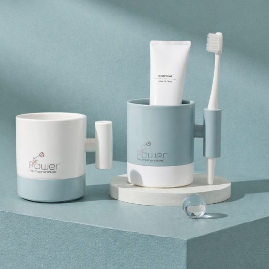 Taza con soporte para cepillo dental 8×9.5 cm