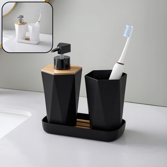 Set baño plastico y bambu 2 piezas