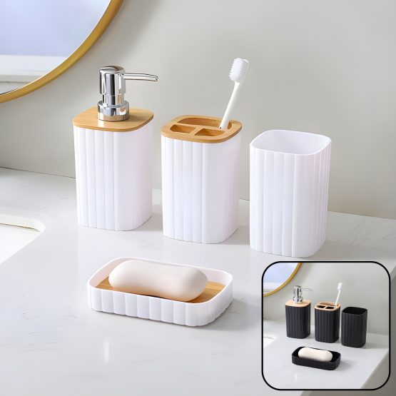 Set de baño 4 piezas blanco/negro