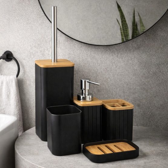 Set de baño 5 piezas negro en caja