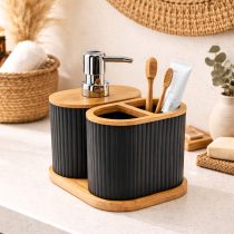 Set de baño 3 piezas plastico y bambu