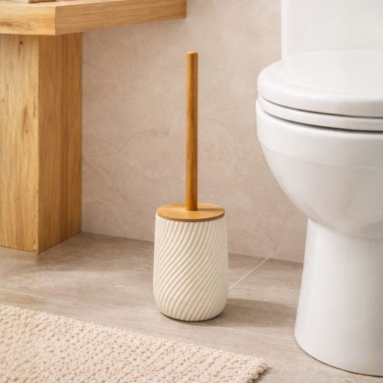 Cepillo para inodoro plastico y bambu beige
