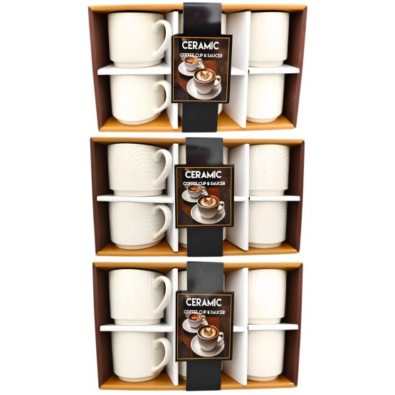 Juego 6 tazas ceramicas blancas 6.5×8.5 cm