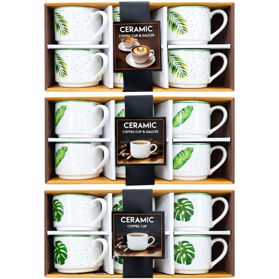 Juego 6 tazas ceramica diseño hojas 8.5×6.5 cm