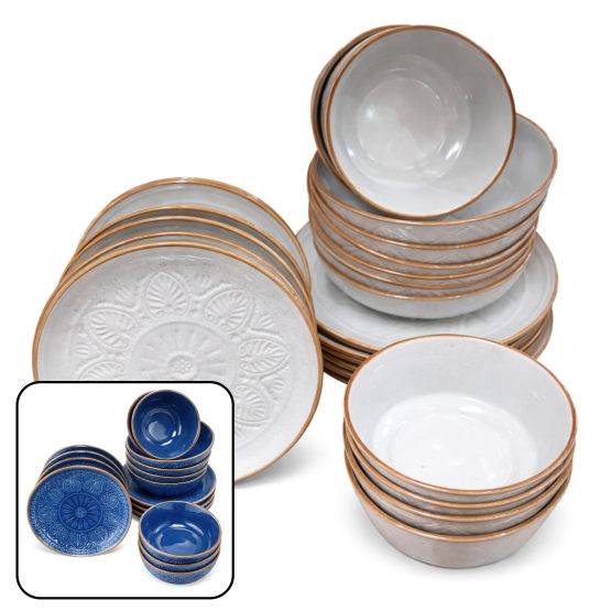 Juego de vajilla ceramica 24 piezas azul/blanco
