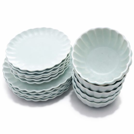 Juego de vajilla blanco borde festoneado 26.5/21/14.5 cm