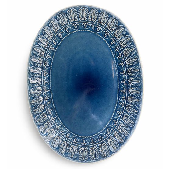 Fuente oval borde decorativo azul 31×23.5 cm