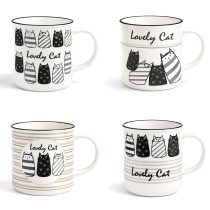 Taza ceramica diseño gatos varias blanco y negro 310ml