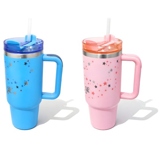 Vaso termico con sorbito lila con estrellas 1200ml
