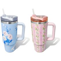 Vaso termico con sorbito pastel floreado 1200ml