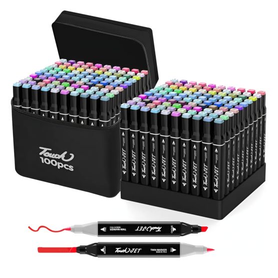 Marcadores doble punta x100 en estuche